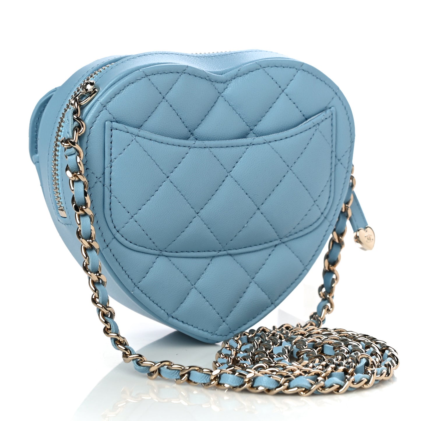 Lambskin Quilted CC In Love Heart Clutch With Chain Light Blue