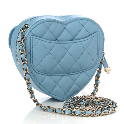 Chanel Lambskin Quilted CC In Love Heart Clutch With Chain Light Blue 2 of 10