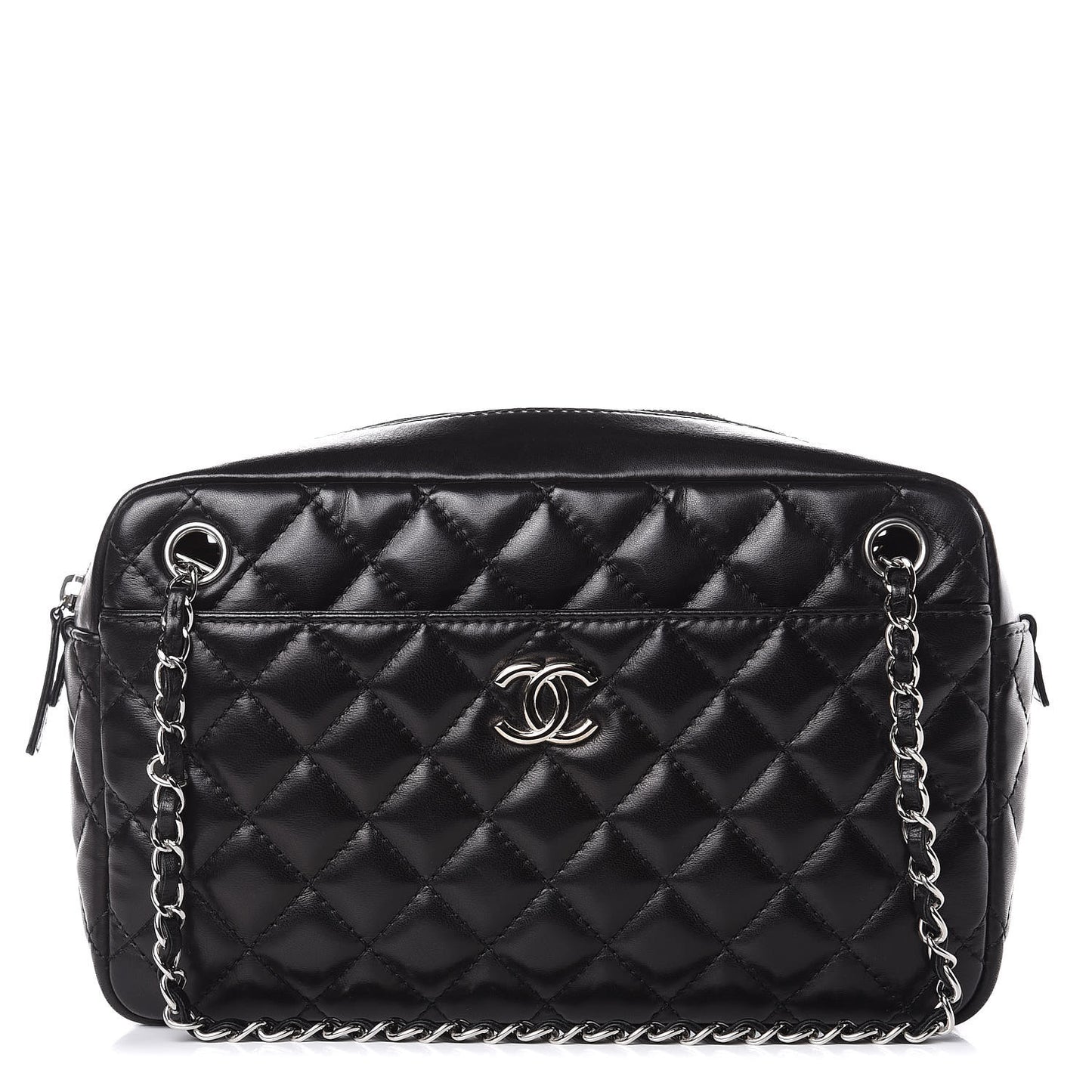 Lambskin Quilted Medium Camera Case Black