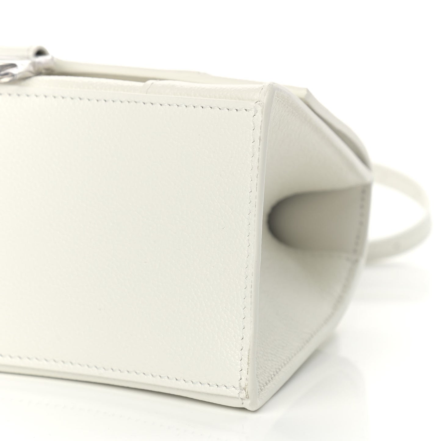 Grained Calfskin Small Hourglass Top Handle Bag White