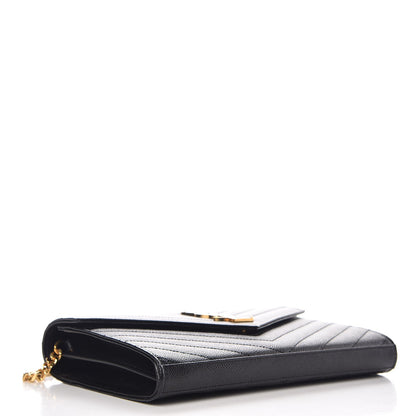 Saint Laurent Grain De Poudre Matelasse Chevron Monogram Chain Wallet Black 4 of 7