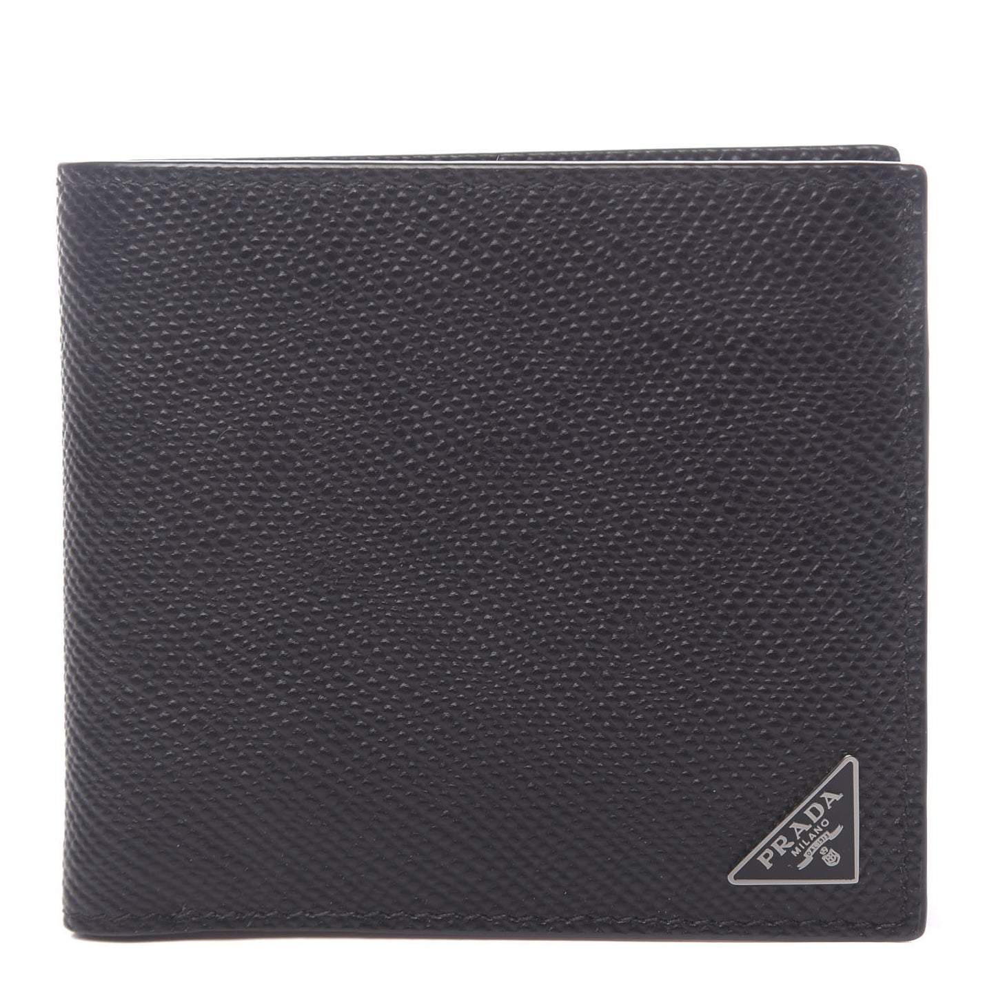 Saffiano Metal Bi-Color Bi-Fold Wallet Black Papaya
