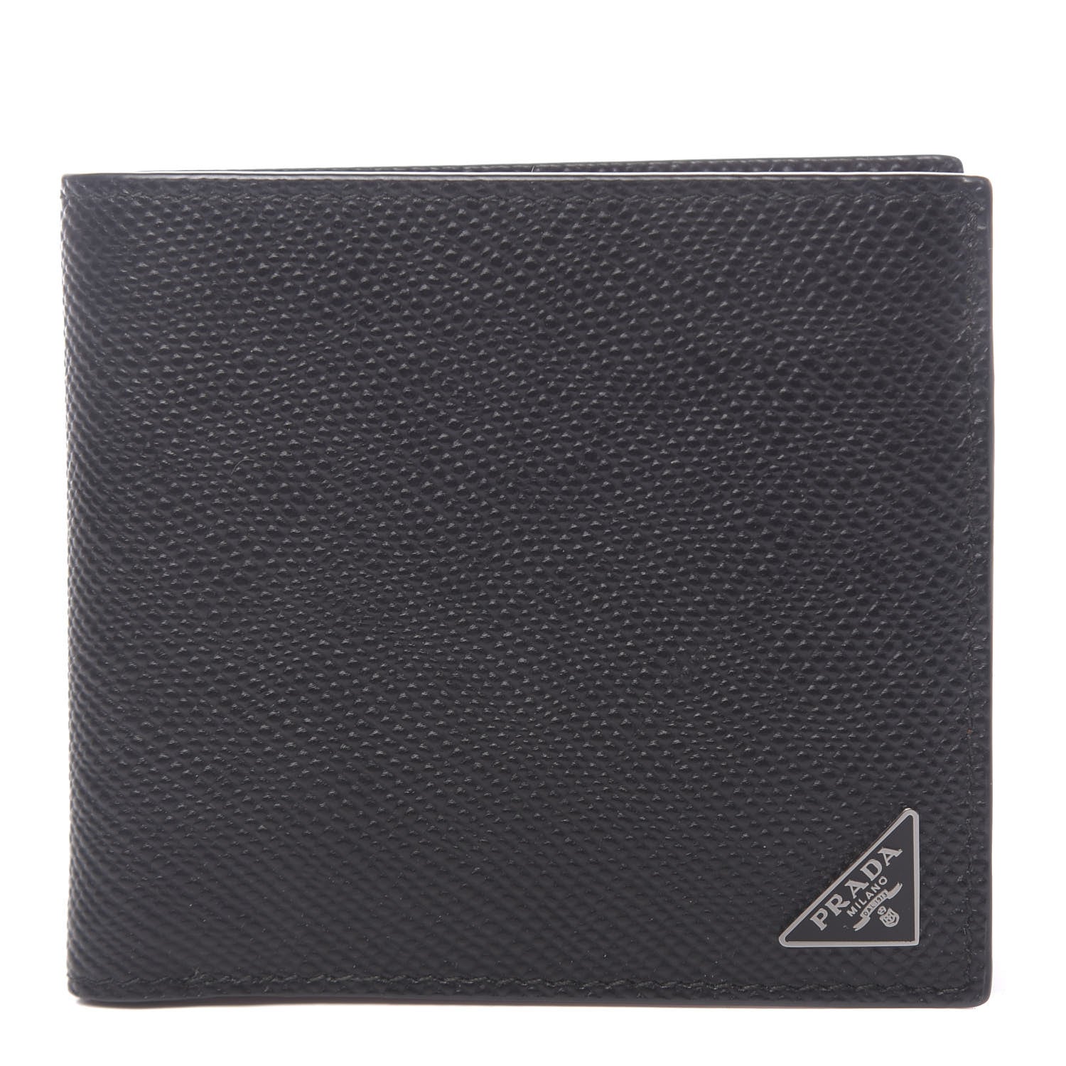 Prada Saffiano Metal Bi-Color Bi-Fold Wallet Black Papaya 1 of 7