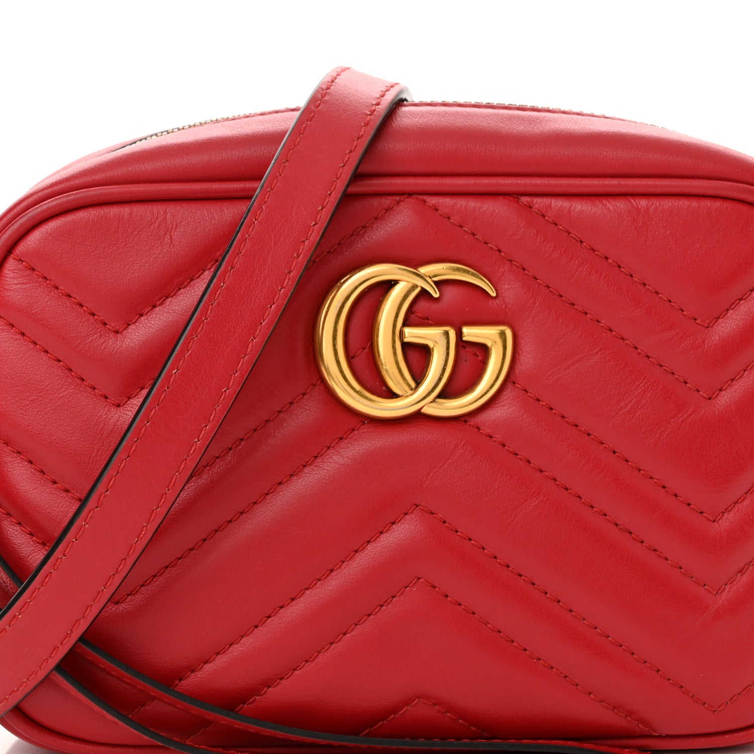 Gucci Calfskin Matelasse Mini GG Marmont Chain Shoulder Bag Hibiscus Red 8 of 11