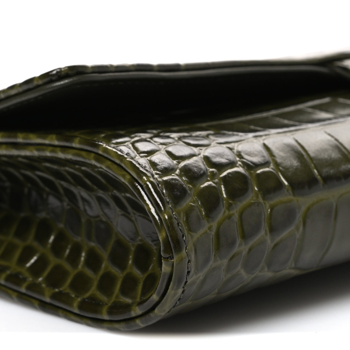 Chanel Calfskin Crocodile Embossed Top Handle Long Clutch With Chain Khaki 10 of 12