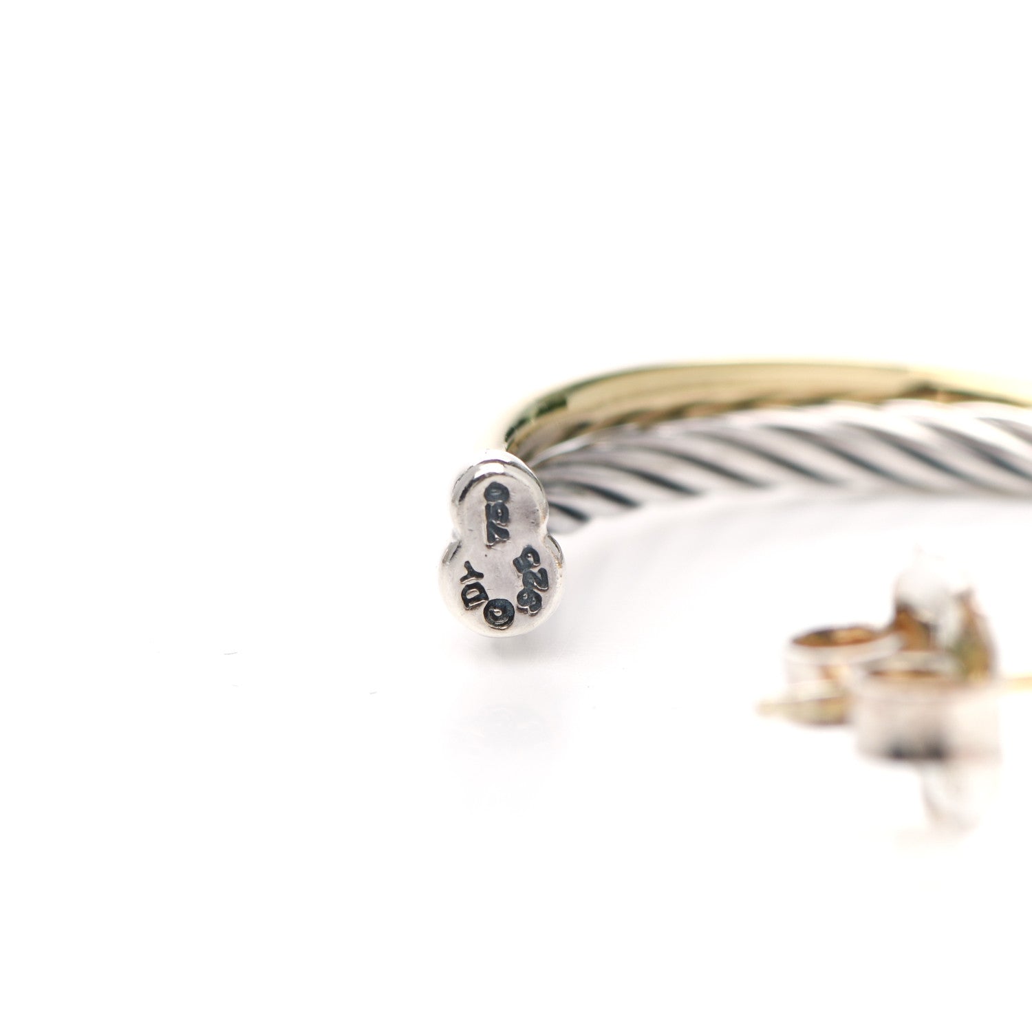 David Yurman Sterling Silver 18K Yellow Gold 31mm Crossover Cable Hoop Earrings 4 of 4
