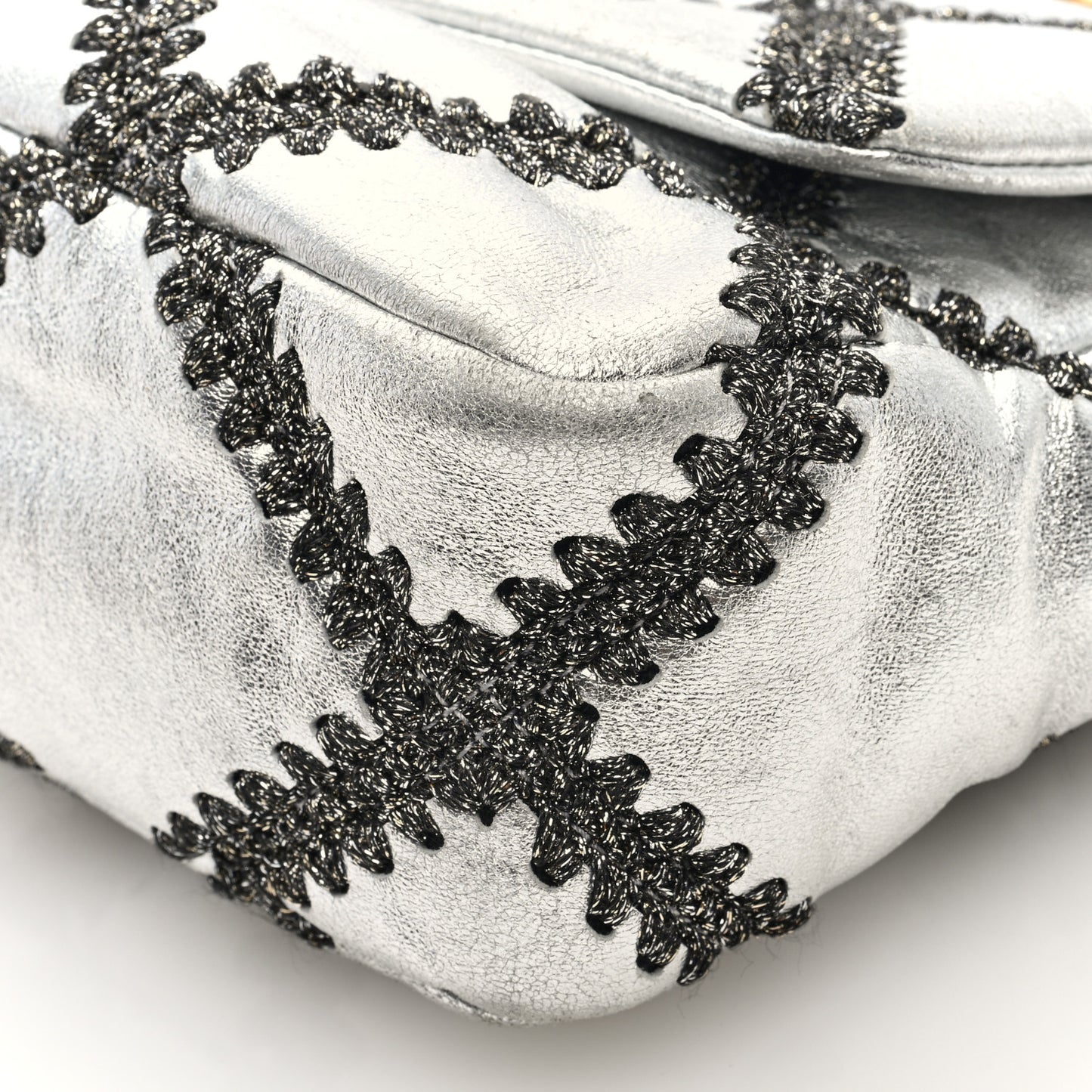 Metallic Calfskin Crochet Medium Chanel 19 Flap Silver
