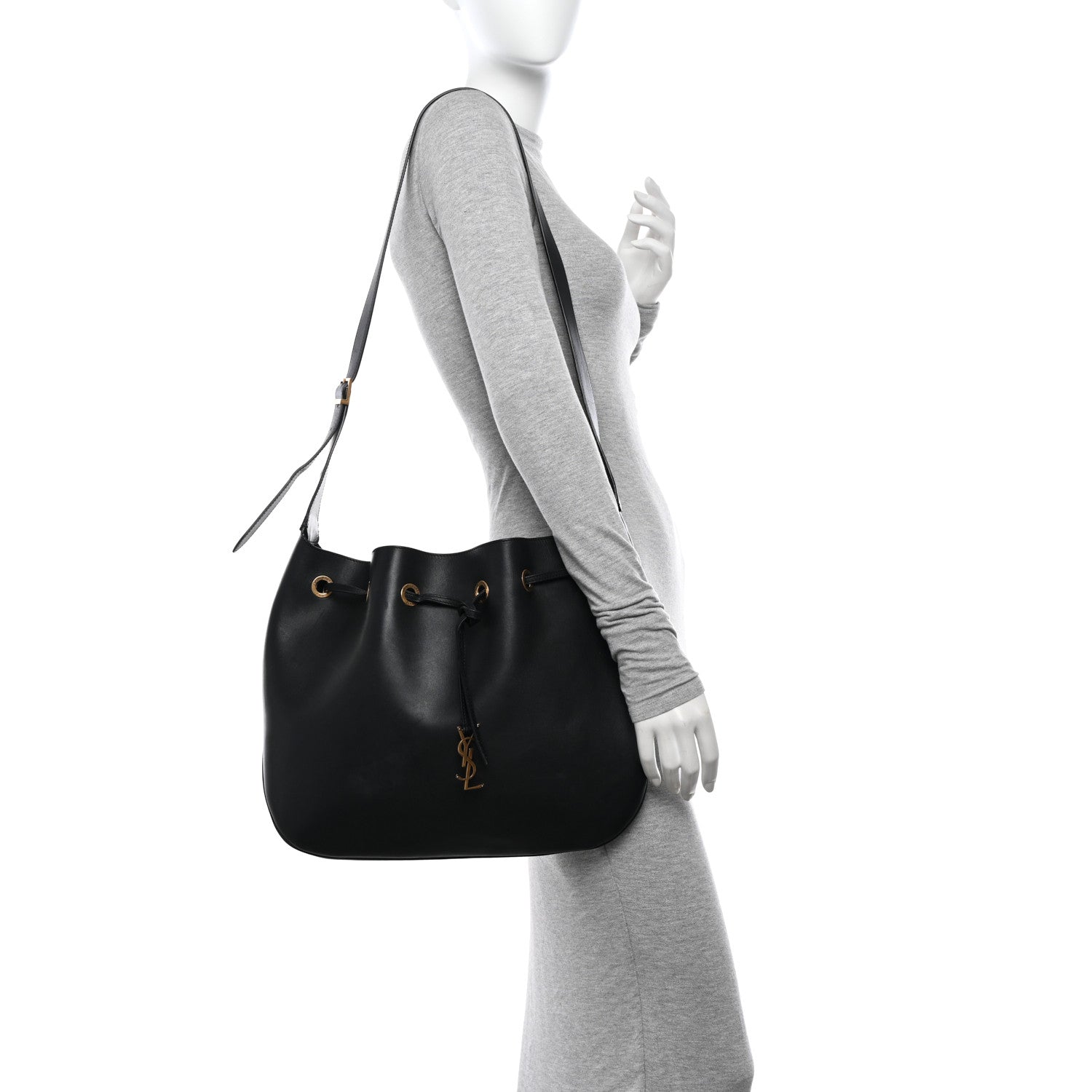 Saint Laurent Smooth Calfskin Paris VII Large Flat Hobo Black 2 of 15