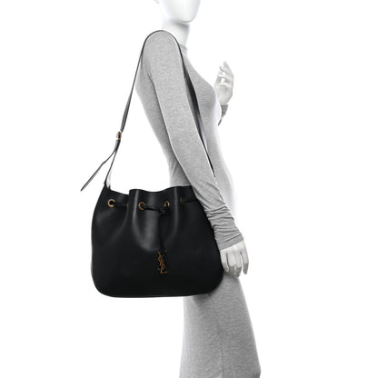 Saint Laurent Smooth Calfskin Paris VII Large Flat Hobo Black 2 of 15