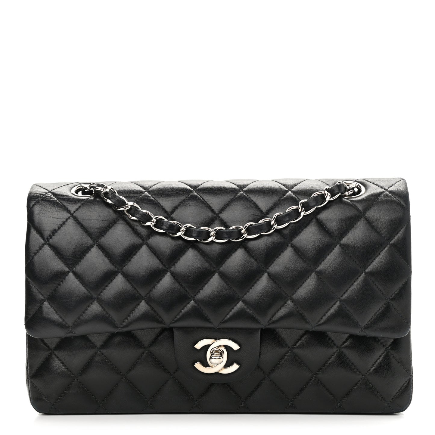 Lambskin Quilted Medium Double Flap Black