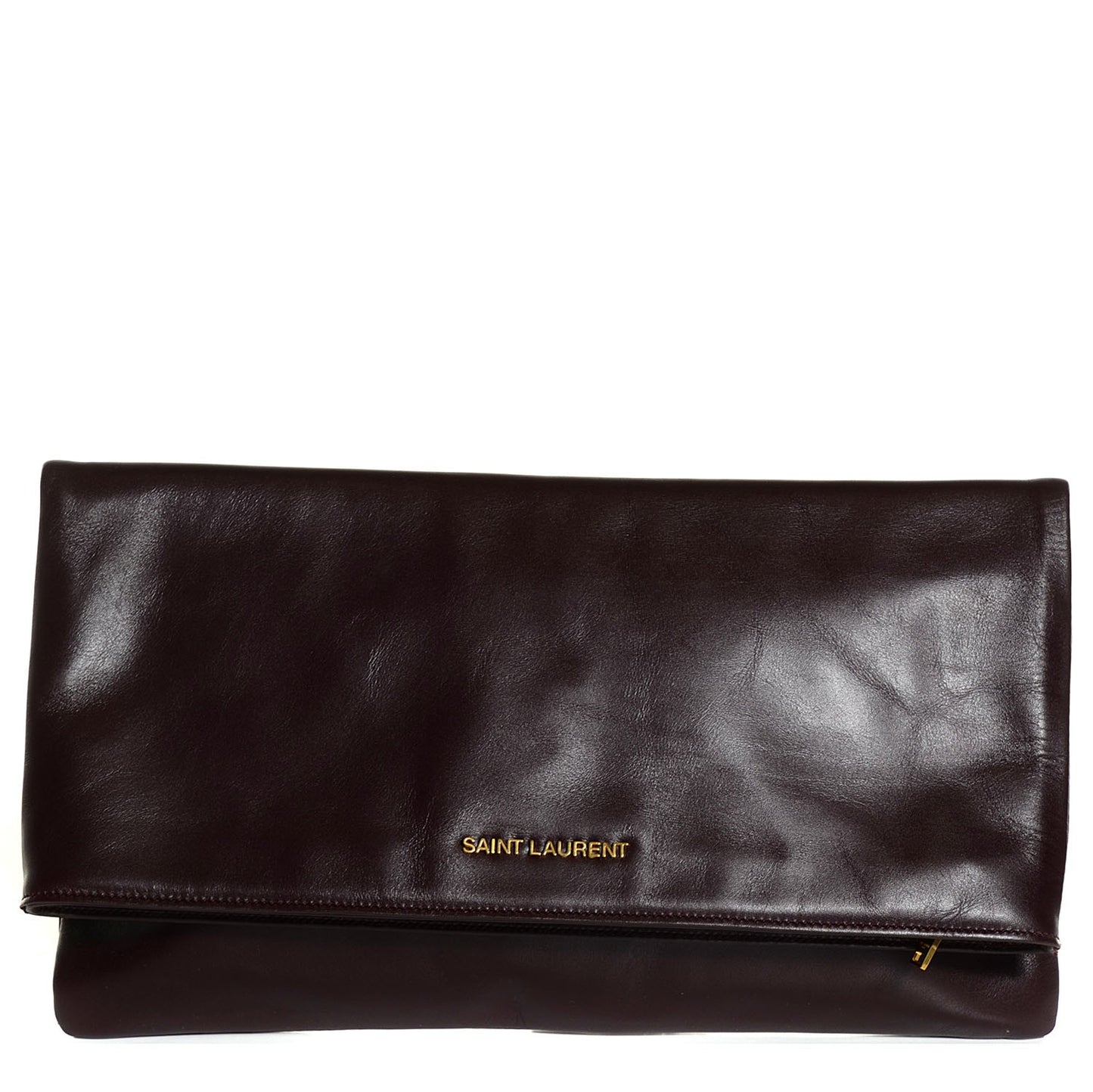 Smooth Calfskin Large Letters Fold-Over Clutch Burgundy