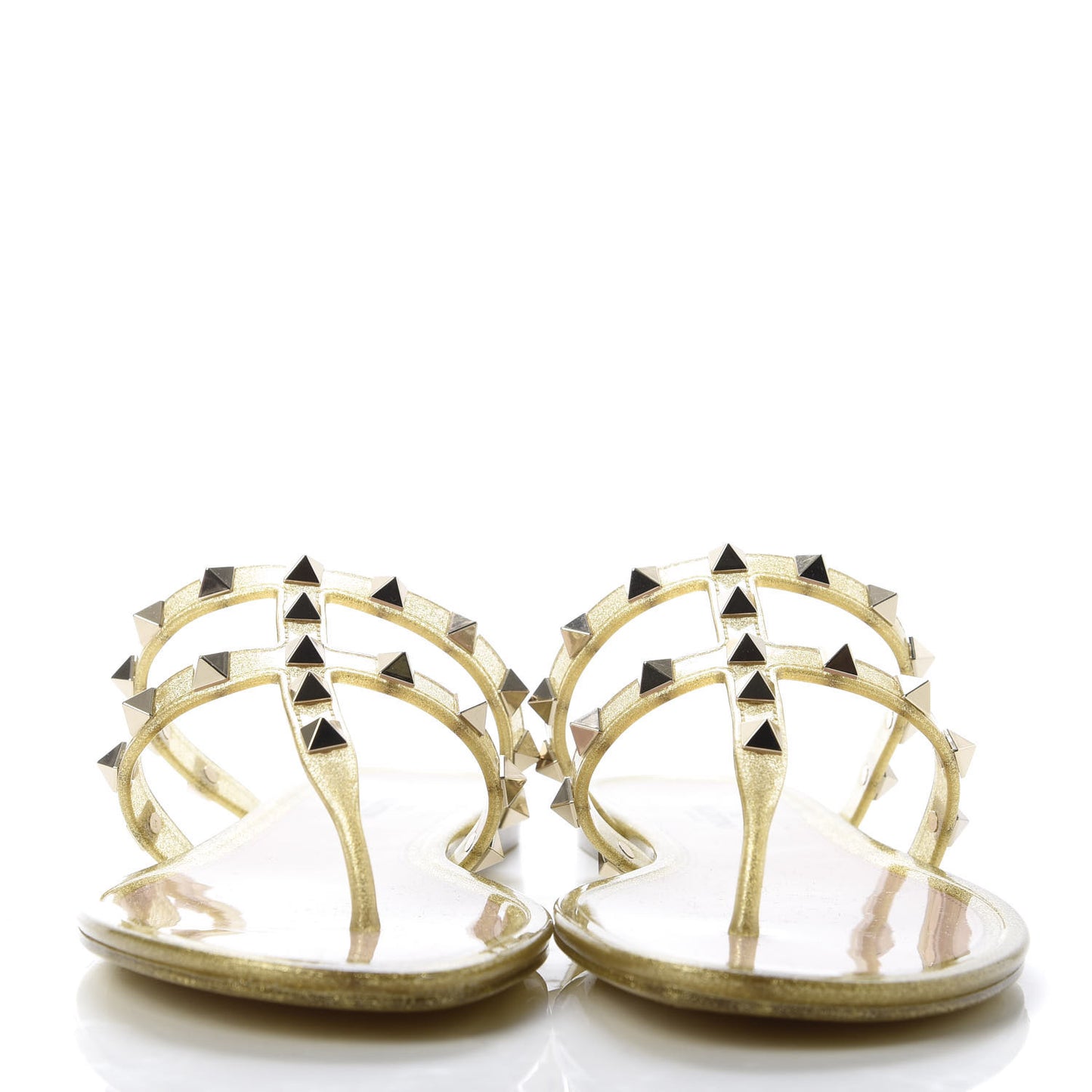 PVC Jelly Glitter Rockstud Caged Flat Thong Sandals 36 Oro