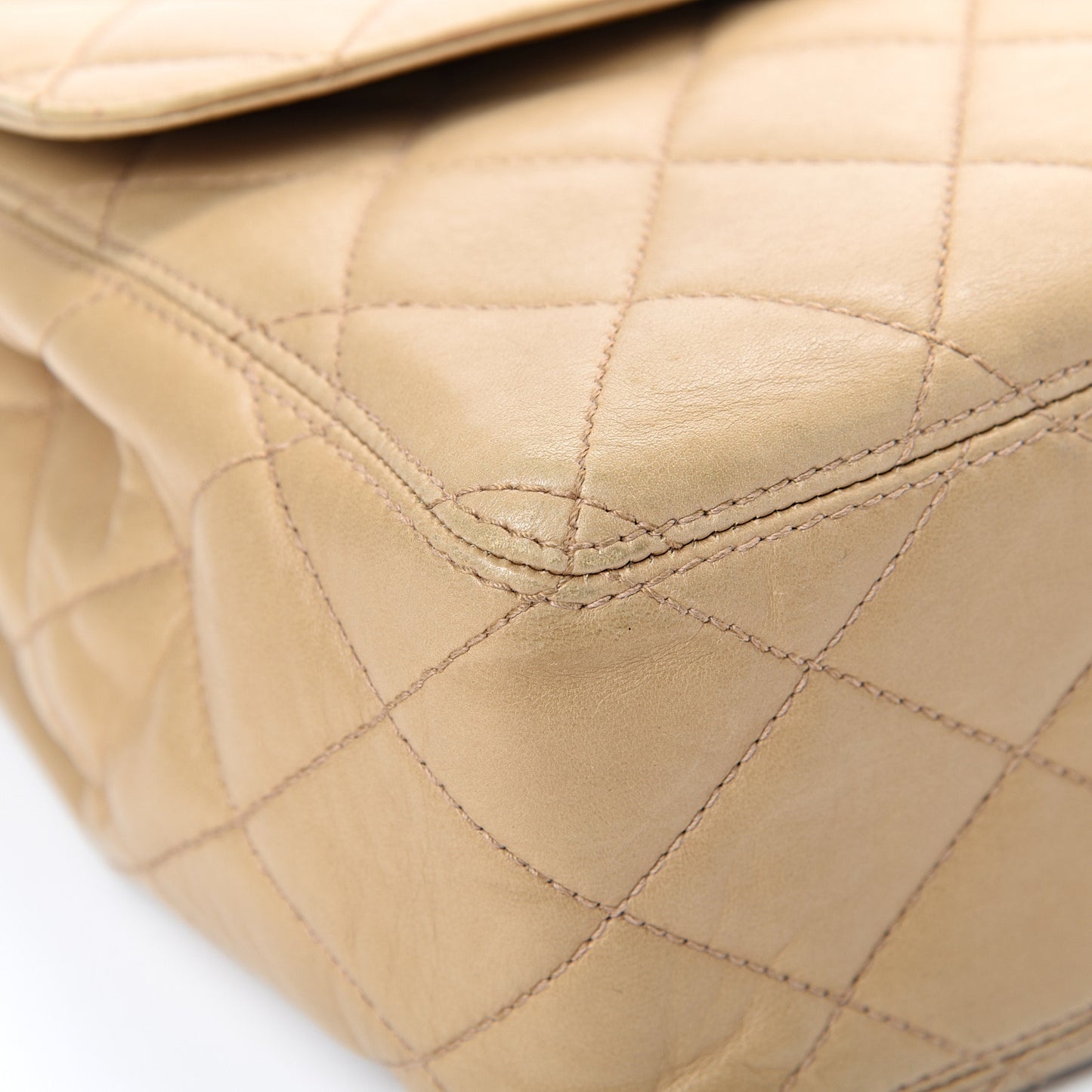Lambskin Quilted Flap Shoulder Bag Beige