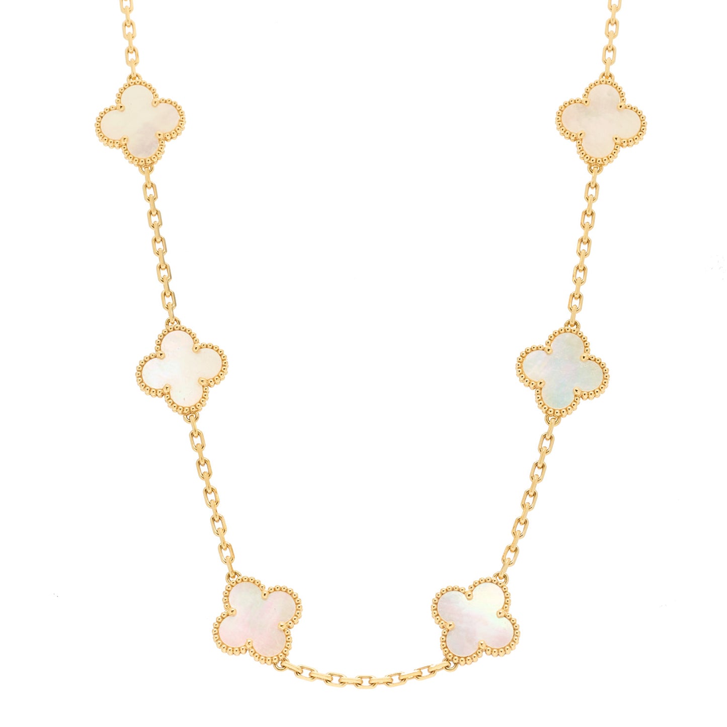 18K Yellow Gold Mother of Pearl 10 Motifs Vintage Alhambra Necklace