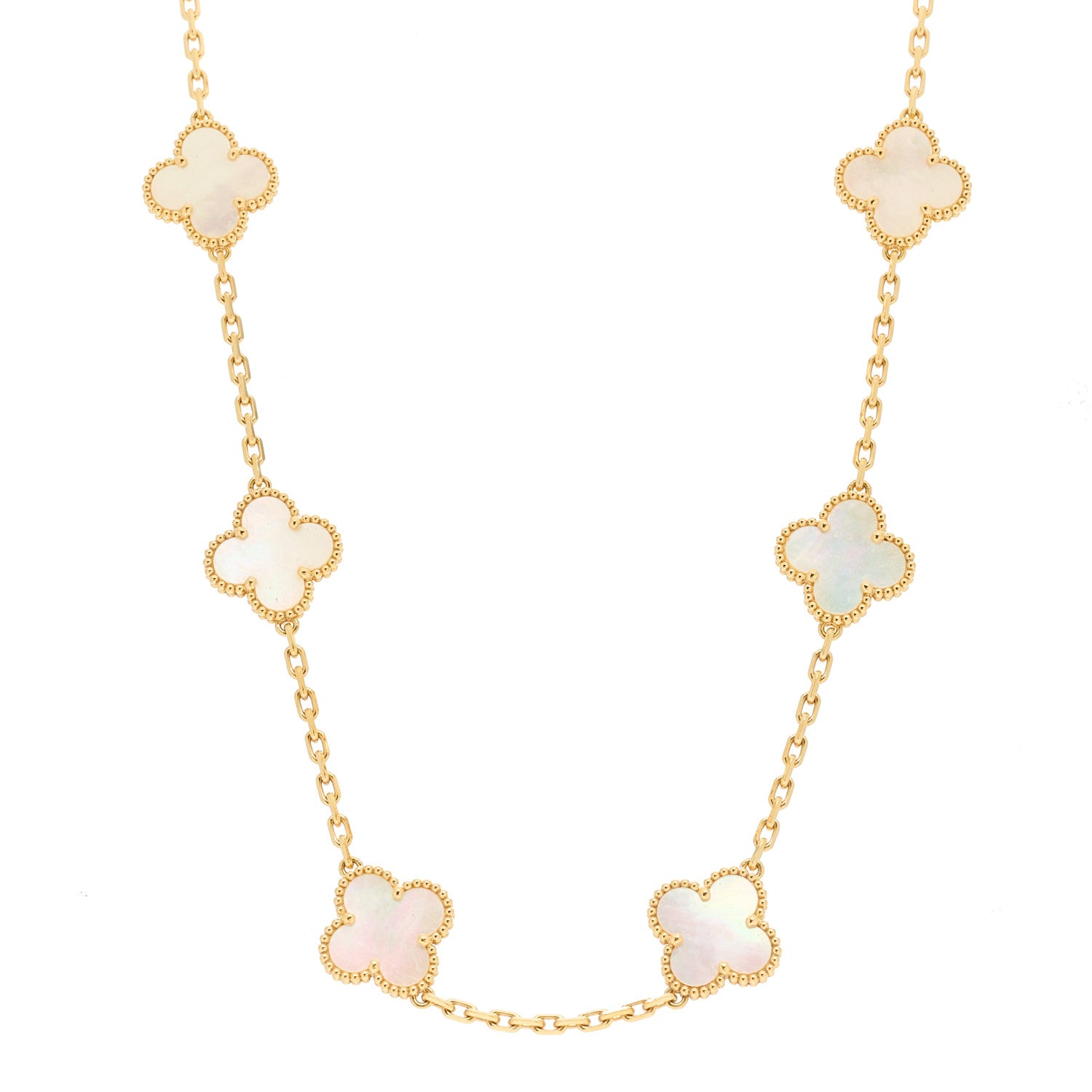 Van Cleef & Arpels 18K Yellow Gold Mother of Pearl 10 Motifs Vintage Alhambra Necklace 1 of 6