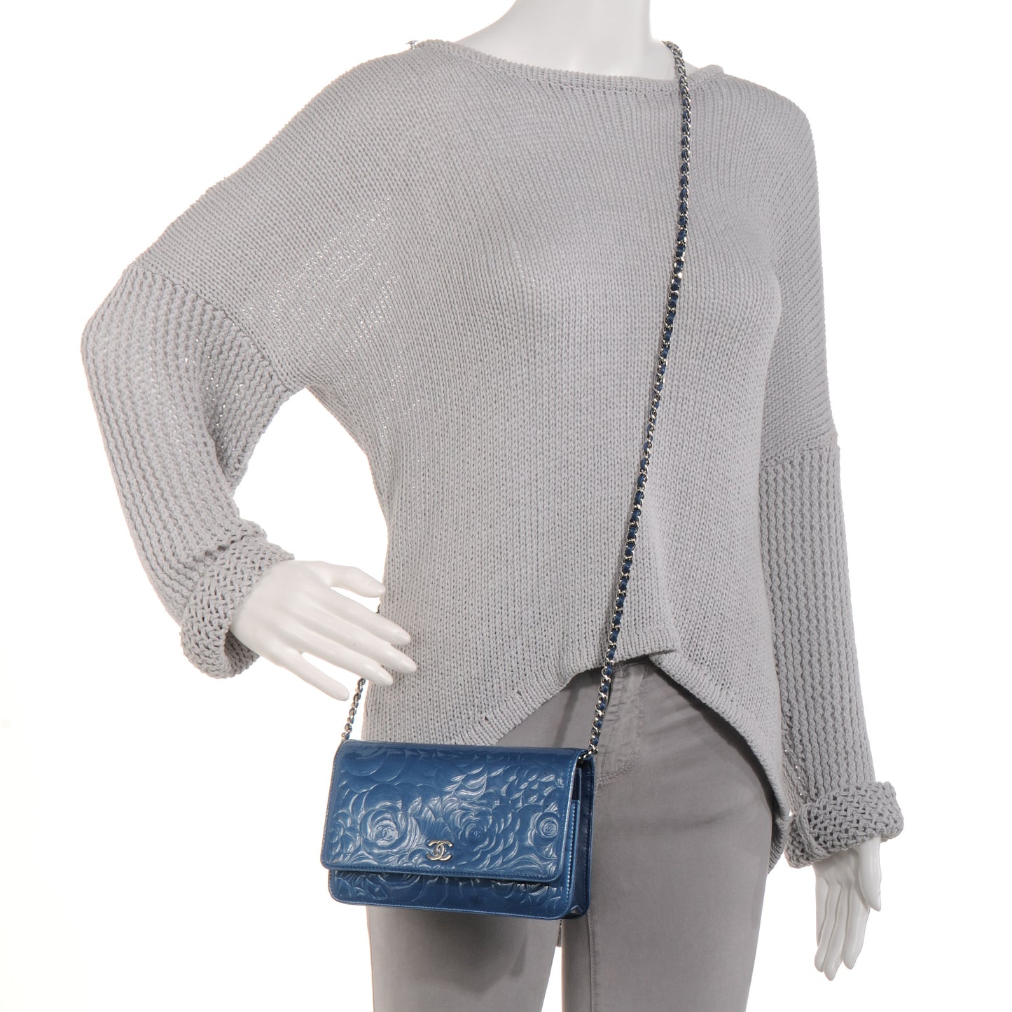 Patent Camellia Wallet on Chain WOC Blue