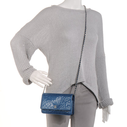 Chanel Patent Camellia Wallet on Chain WOC Blue 2 of 8
