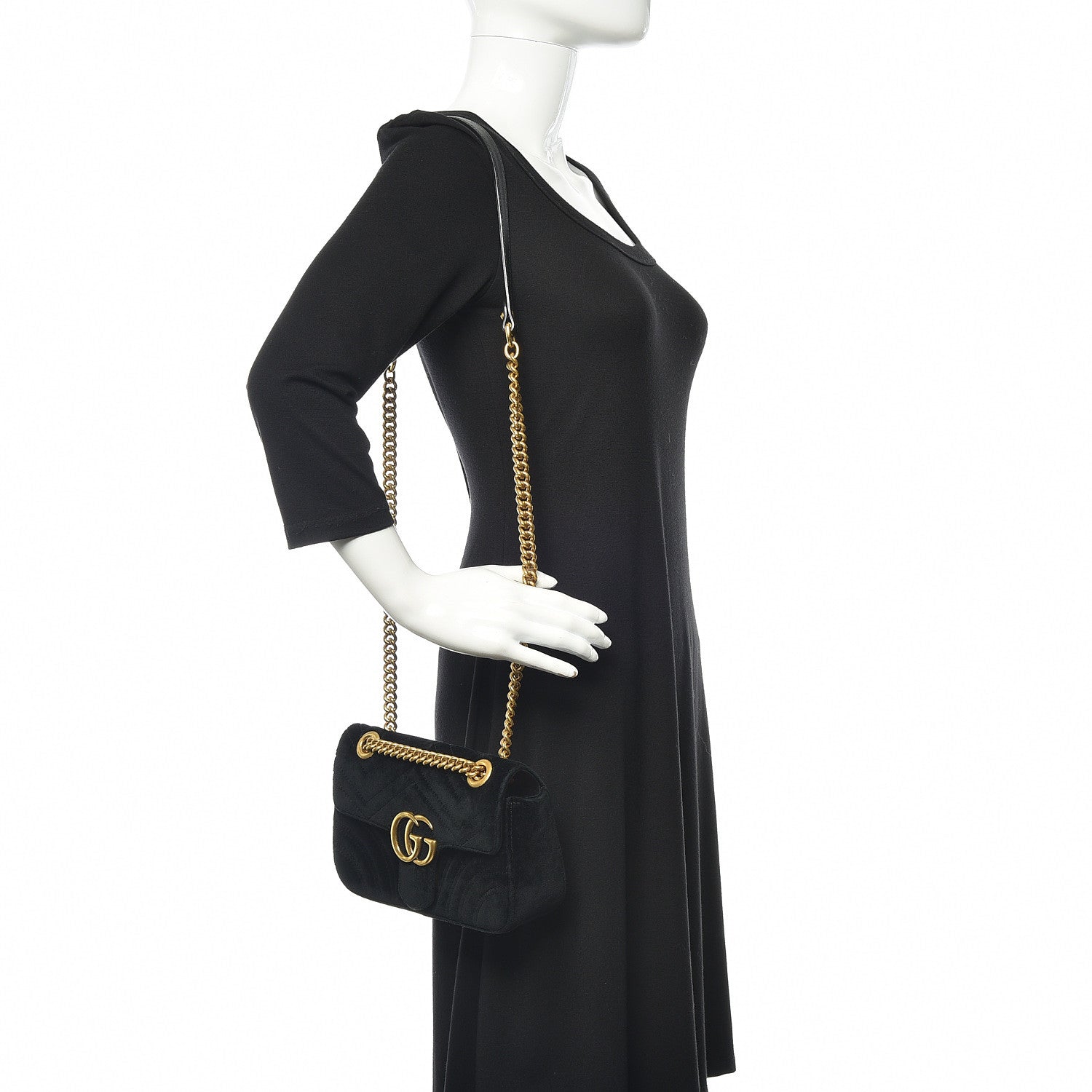 Gucci Velvet Matelasse Mini GG Marmont Shoulder Bag Black 2 of 14