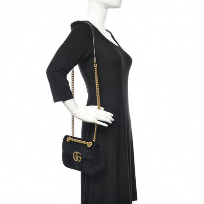 Gucci Velvet Matelasse Mini GG Marmont Shoulder Bag Black 2 of 14