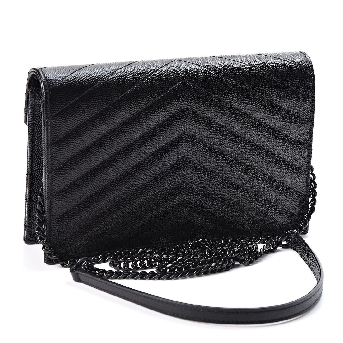 Grain De Poudre Matelasse Chevron Monogram Envelope Chain Wallet Black