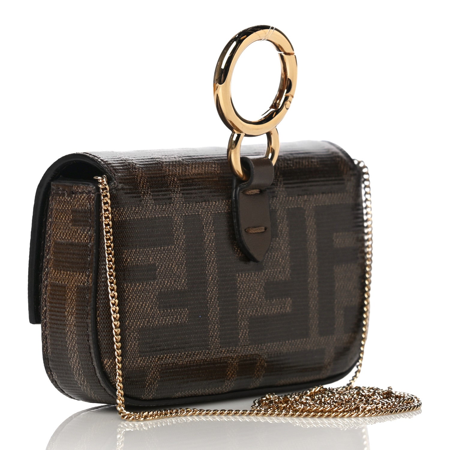 Fendi Glazed Fabric FF 1974 Nano Baguette Charm Mogano Panna 3 of 10