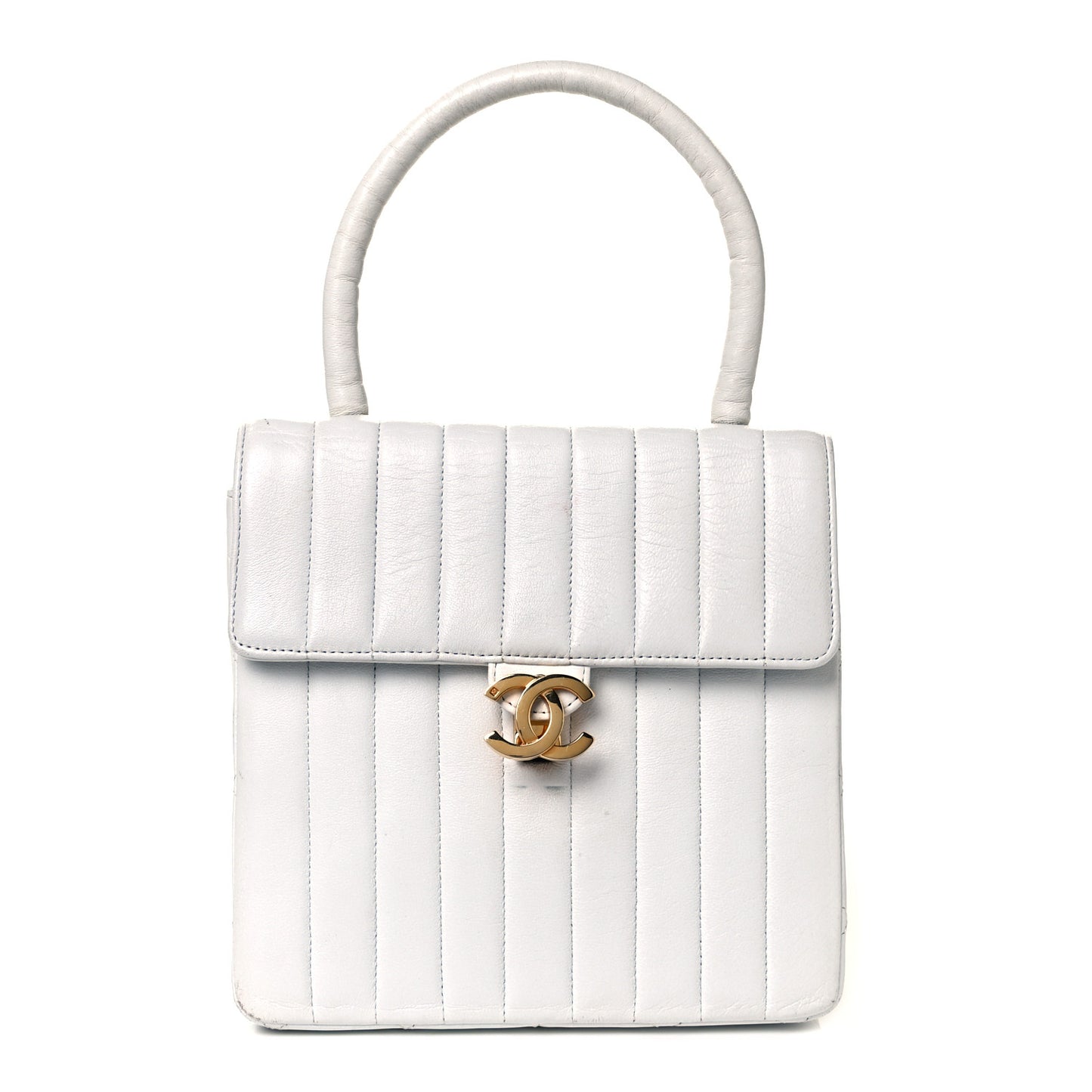 Vertical Quilted Kelly Flap Bag White