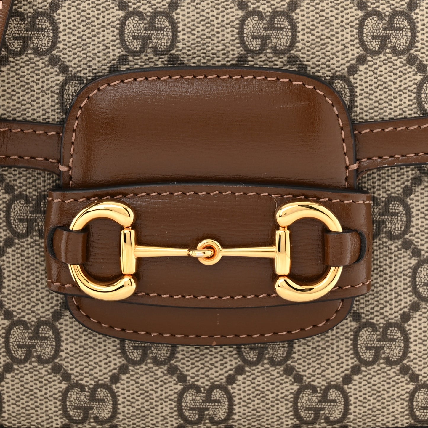 GG Supreme Monogram Web Mini Horsebit 1955 Shoulder Bag Beige Brown Sugar
