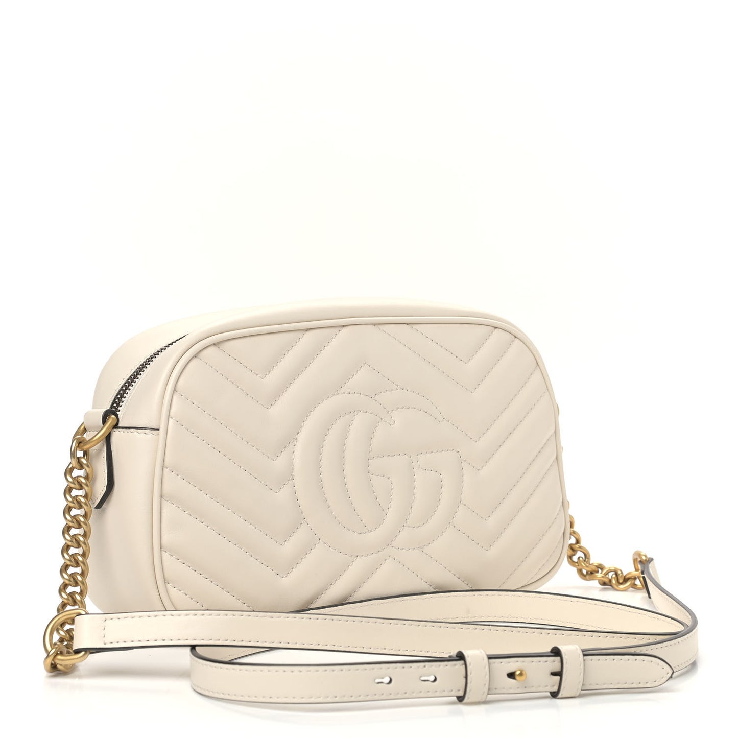 Calfskin Matelasse Small GG Marmont Chain Shoulder Bag White