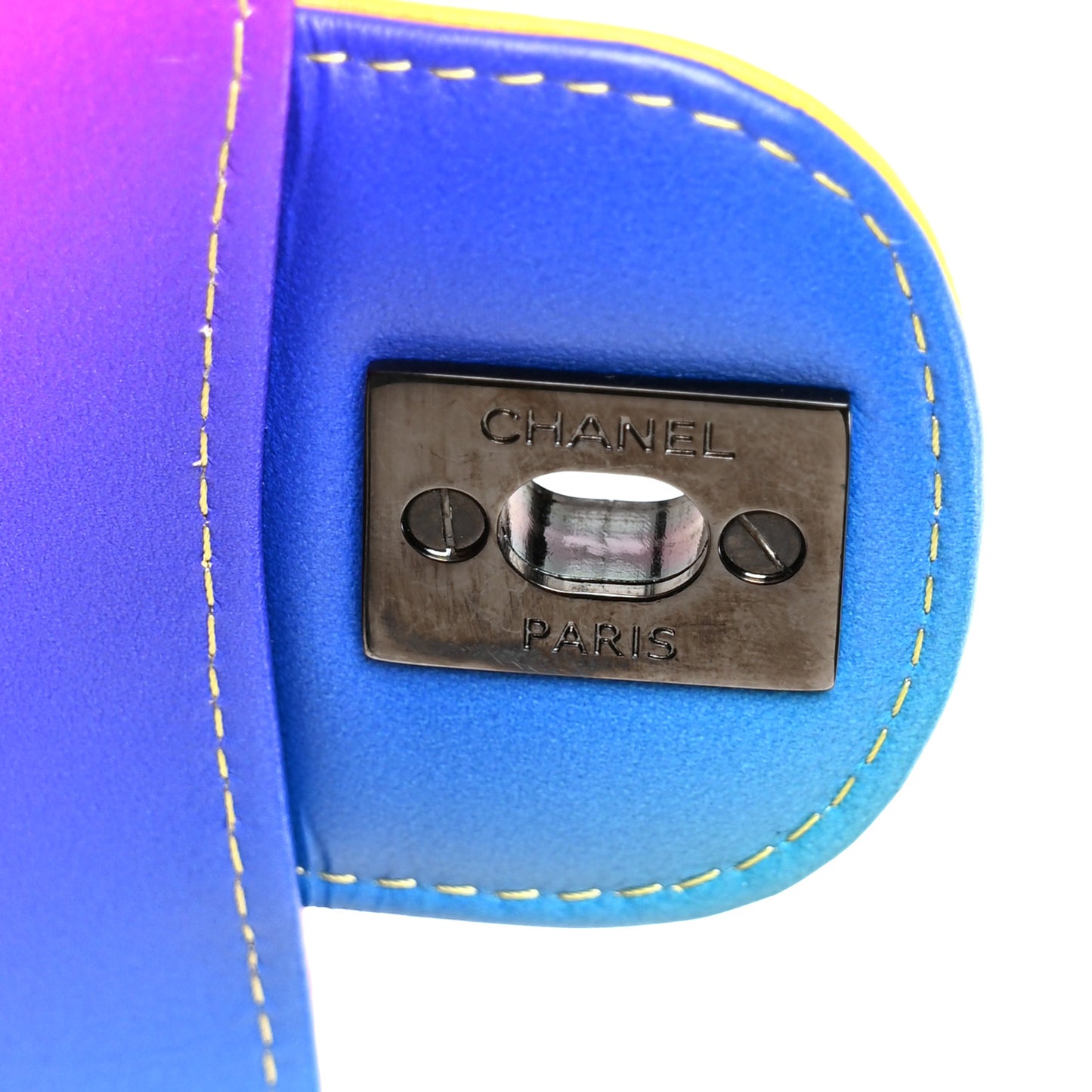 Calfskin Quilted Medium Rainbow Double Flap Multicolor