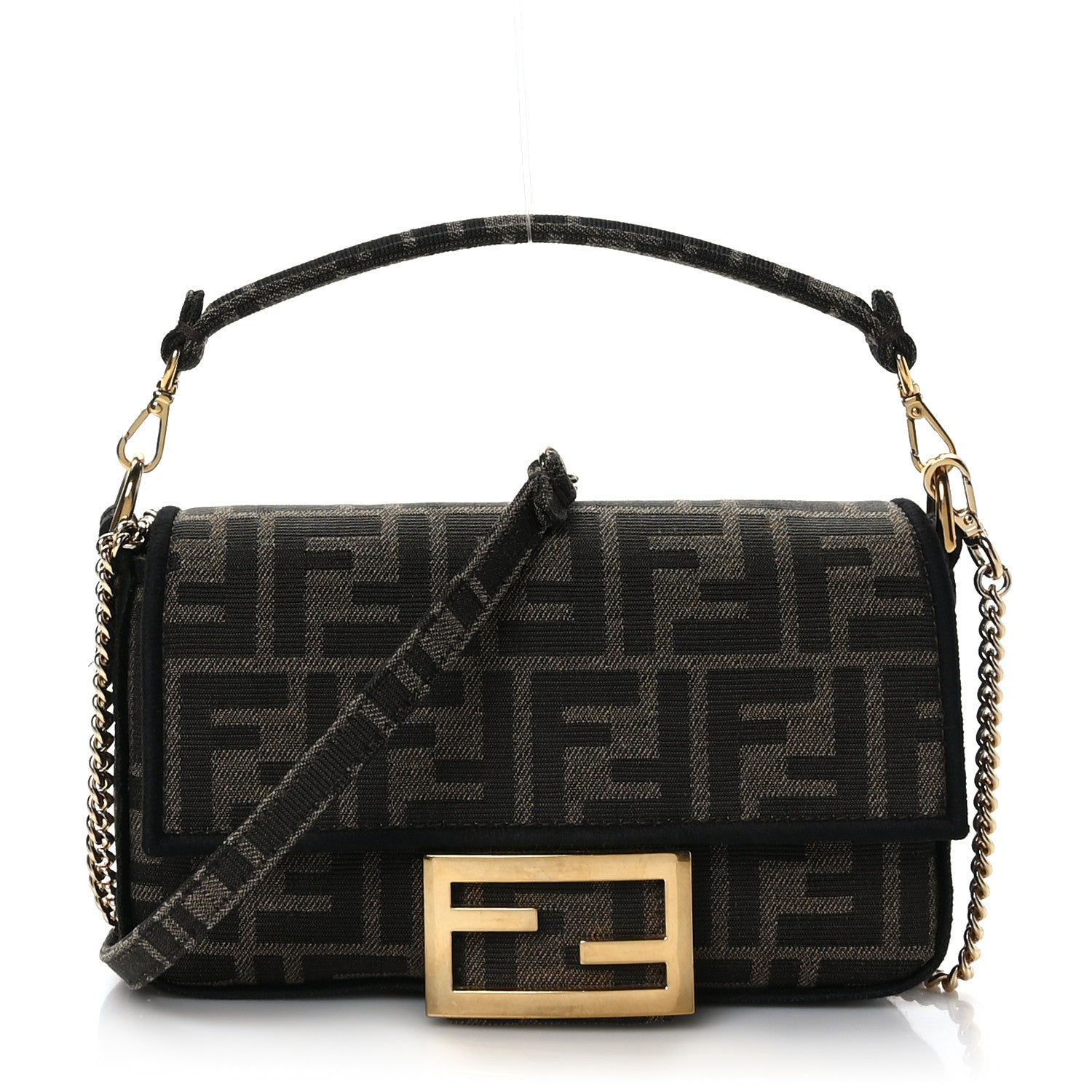 Fendi Fabric Jacquard FF 1974 Mini Baguette Tobacco Moro Black 1 of 8