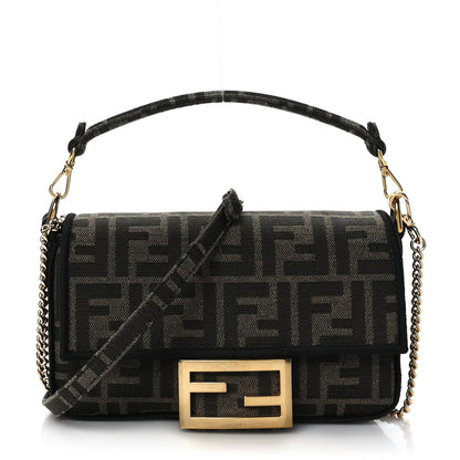 Fendi Fabric Jacquard FF 1974 Mini Baguette Tobacco Moro Black 1 of 8