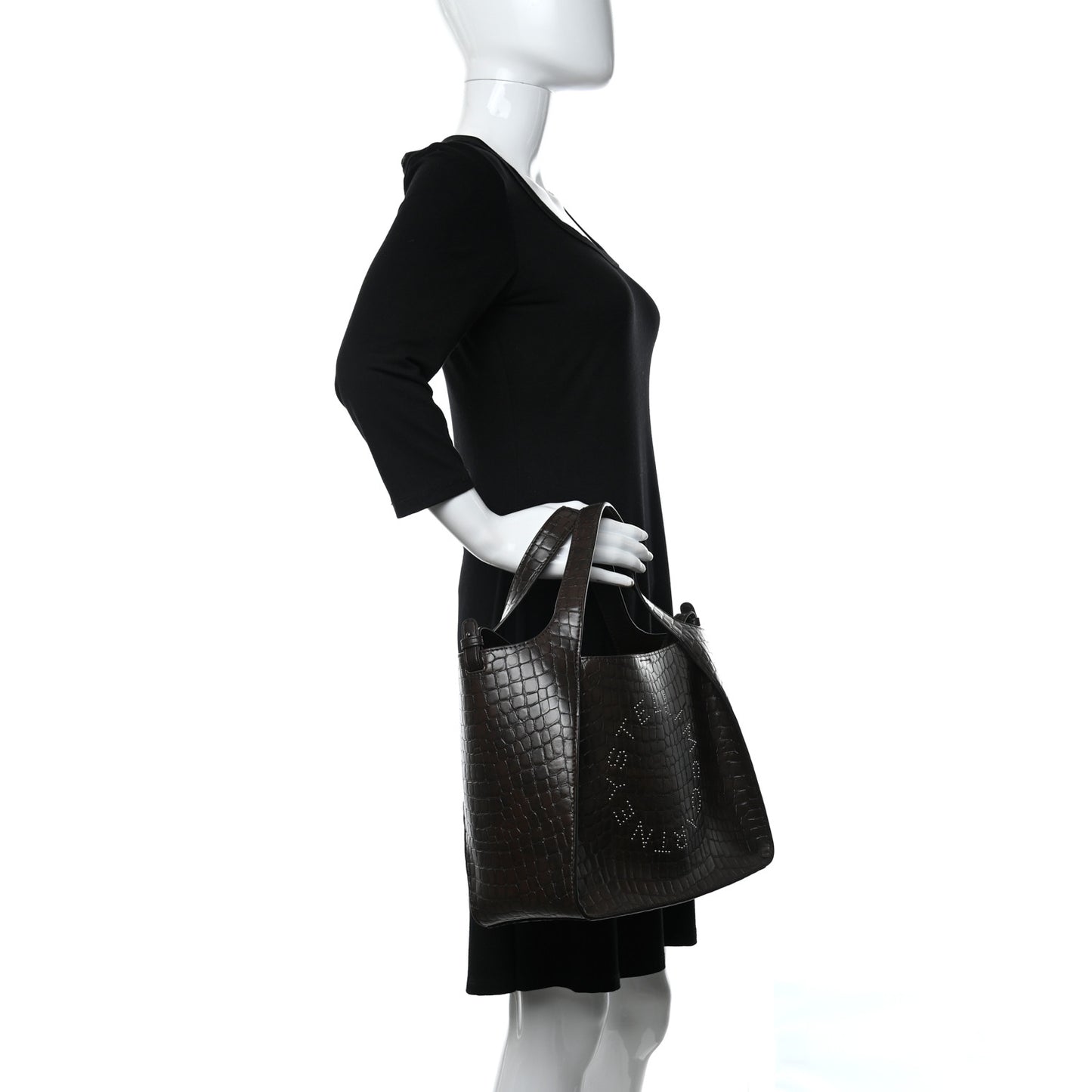 Crocodile Embossed Studded Logo Alter Nappa East West Tote Brown