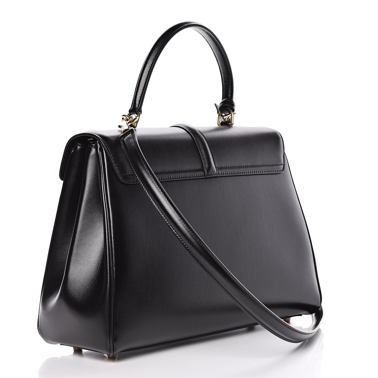 Satinated Calfskin Medium 16 Top Handle Bag Black
