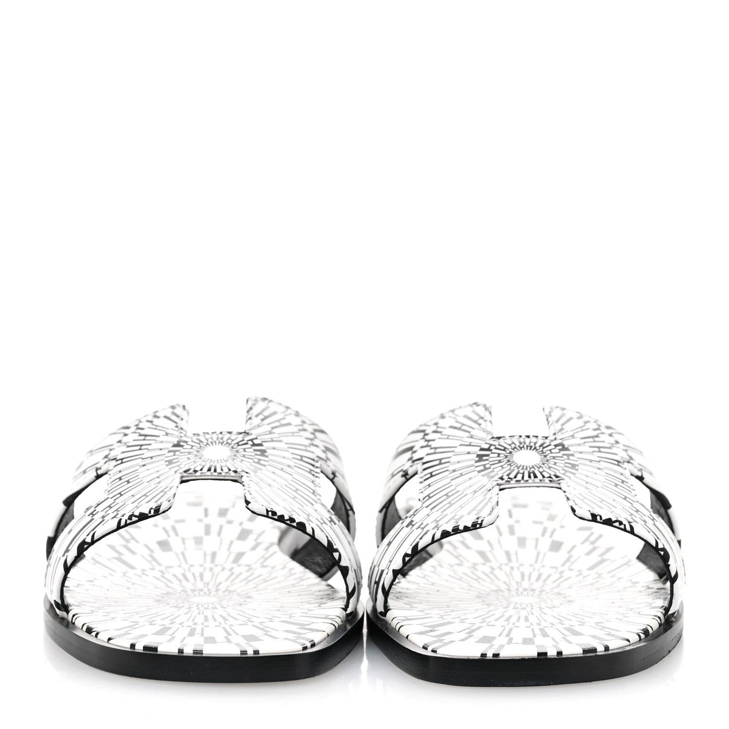 Hermes Calfskin Printed Op'H Oran Sandals 36 Black White 3 of 10