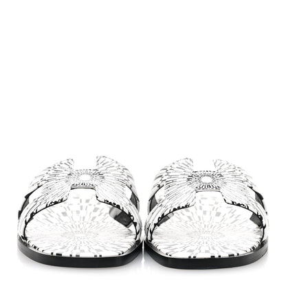 Hermes Calfskin Printed Op'H Oran Sandals 36 Black White 3 of 10