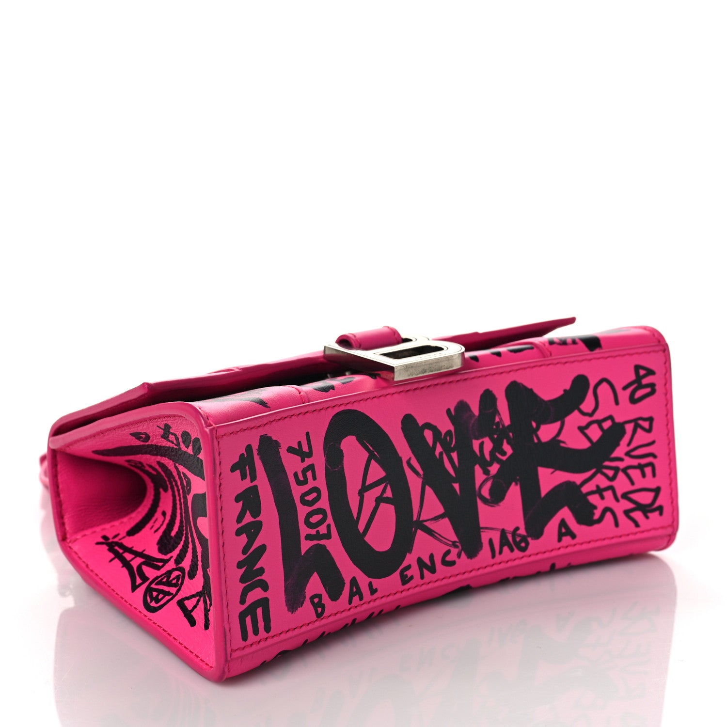 Balenciaga Smooth Calfskin Graffiti Hourglass Top Handle Bag XS Acid Fuchsia Black 4 of 8