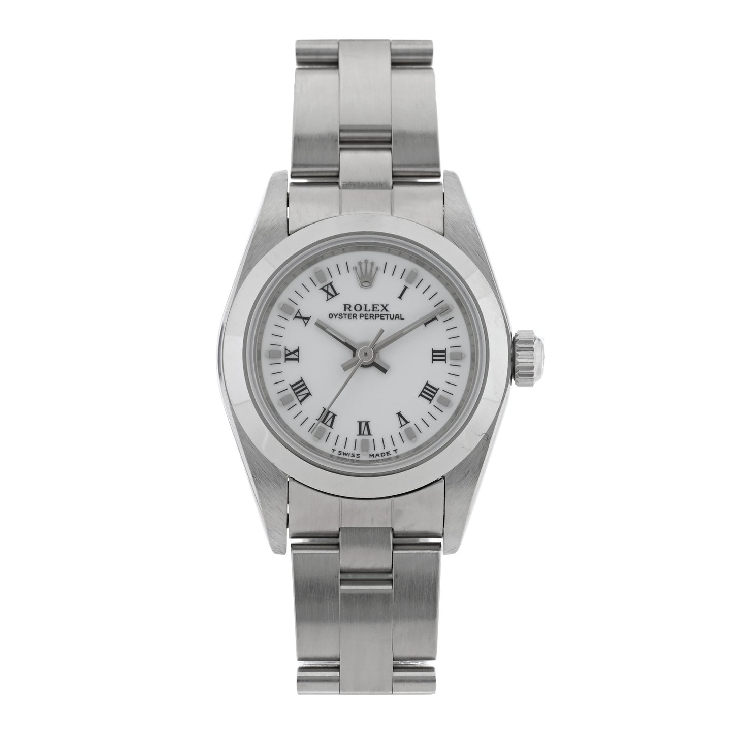 Stainless Steel 24mm Oyster Perpetual Watch White Roman 76080
