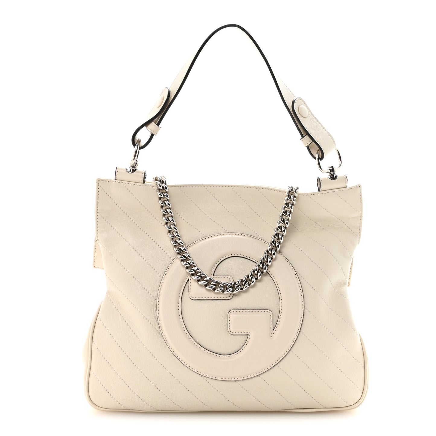 Sakai Be Green Calfskin Diagonal Stitched Small Blondie Tote Mystic White