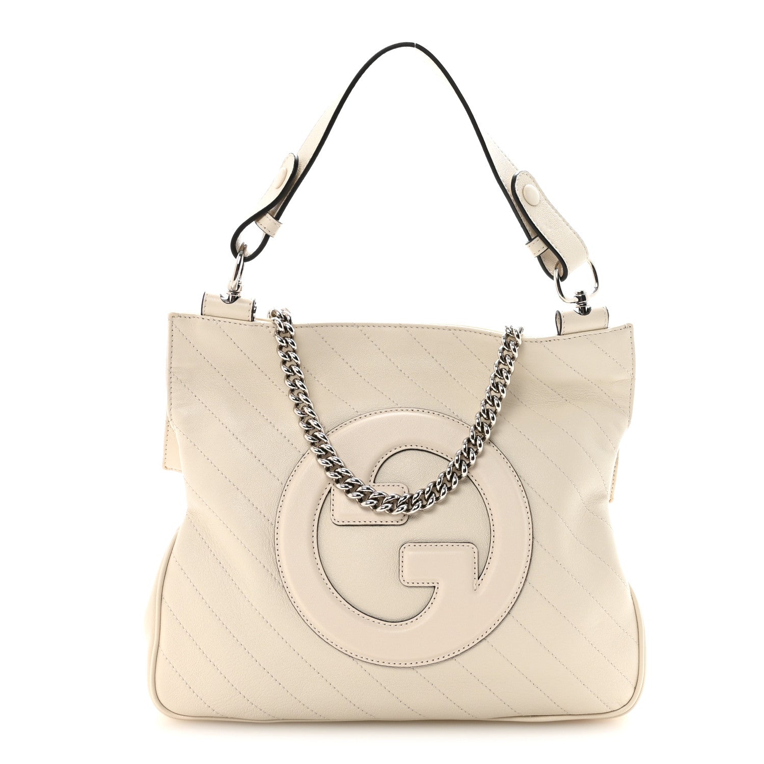 Gucci Sakai Be Green Calfskin Diagonal Stitched Small Blondie Tote Mystic White 1 of 9