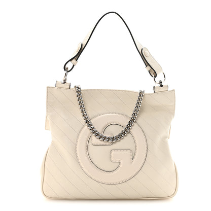 Gucci Sakai Be Green Calfskin Diagonal Stitched Small Blondie Tote Mystic White 1 of 9