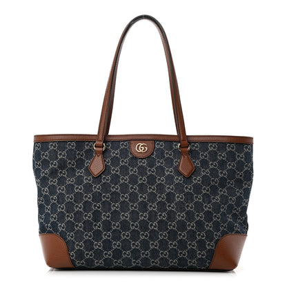Gucci New Denim GG Monogram Medium Ophidia Shopping Tote Blue Tea Cuir 1 of 13