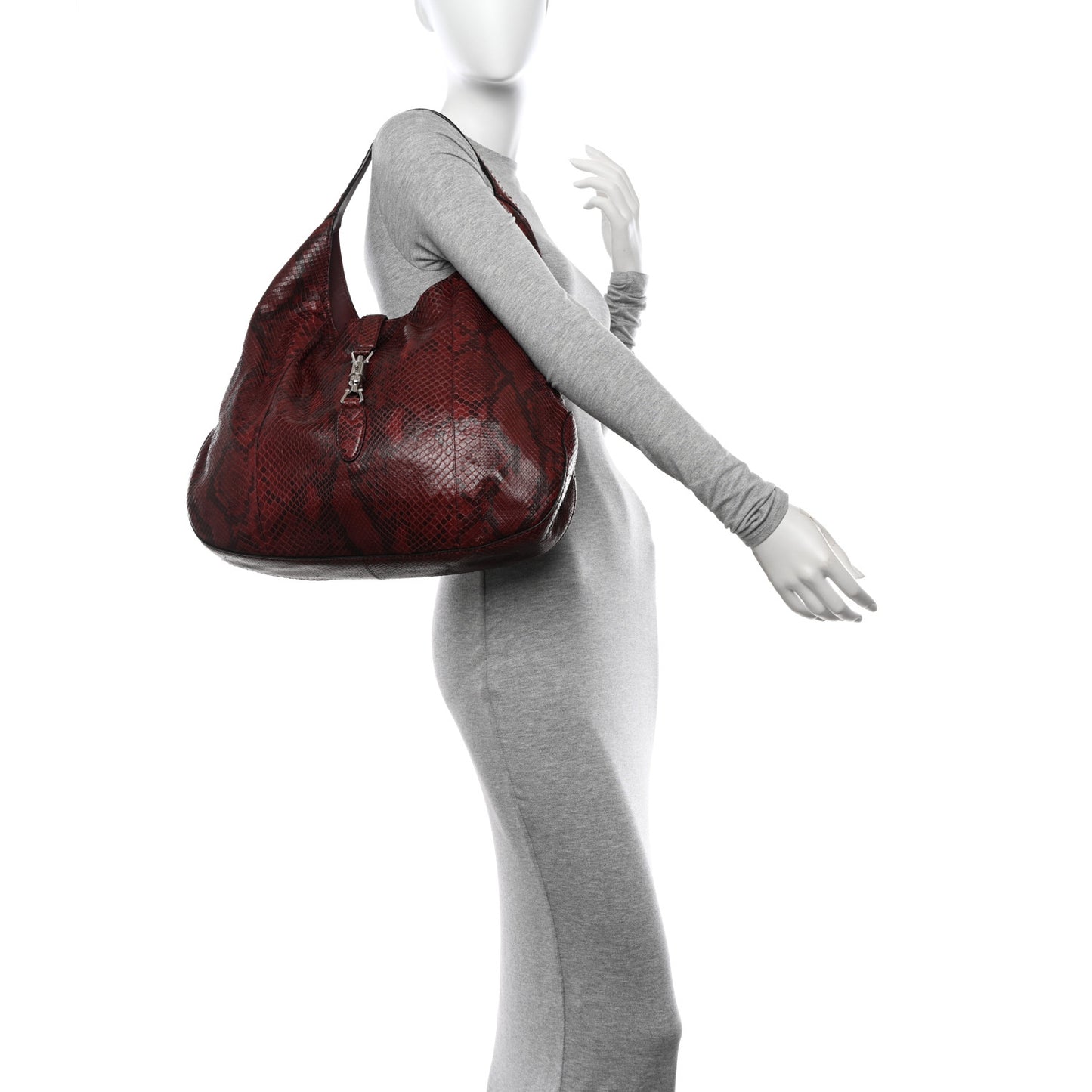 Snakeskin Large Jackie Shoulder Bag Red