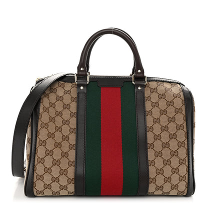 Gucci Monogram Selleria Calfskin Vintage Web Medium Boston Beige Ebony Cocoa 1 of 10