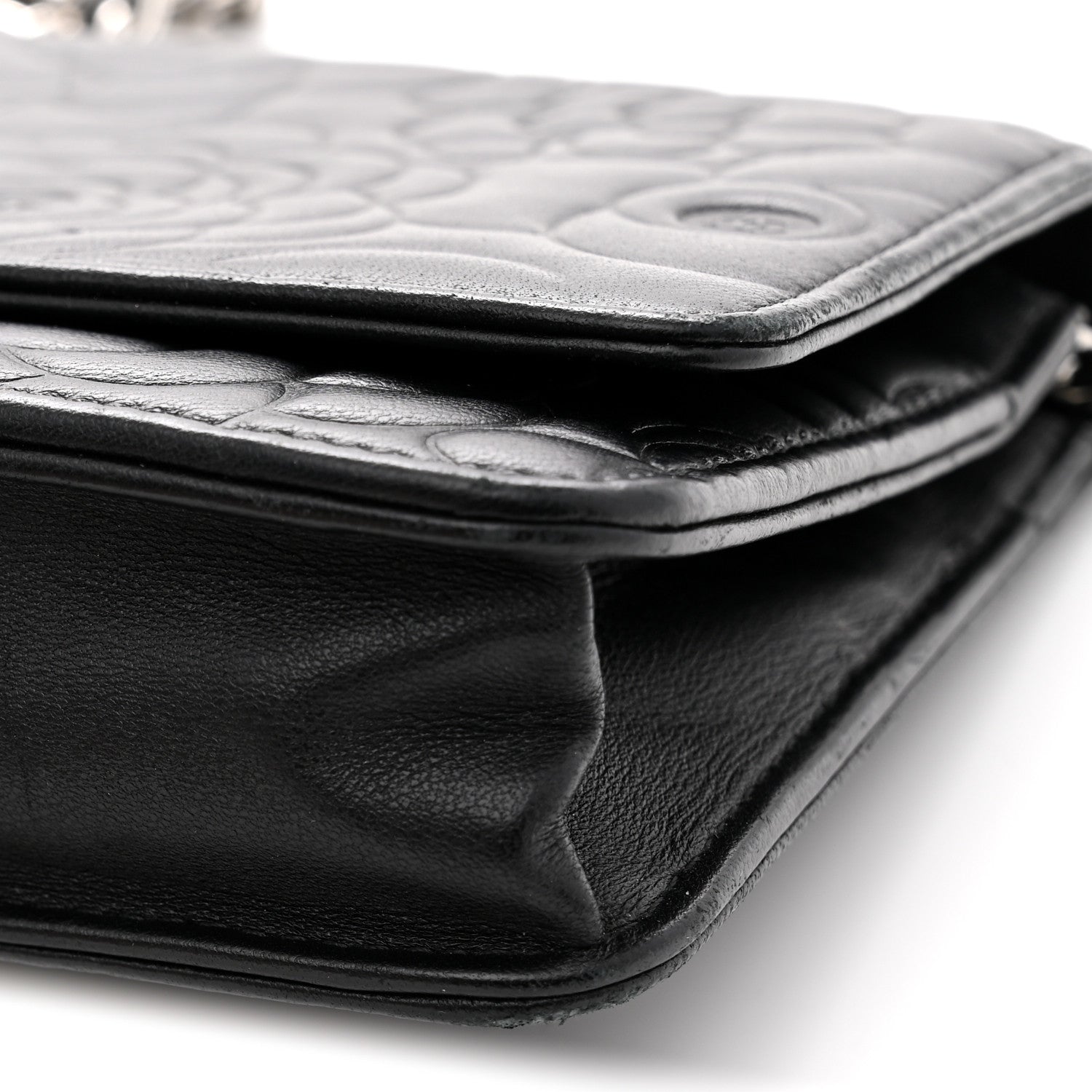 Chanel Lambskin Camellia Embossed Wallet On Chain WOC Black 13 of 15