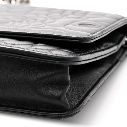 Chanel Lambskin Camellia Embossed Wallet On Chain WOC Black 13 of 15