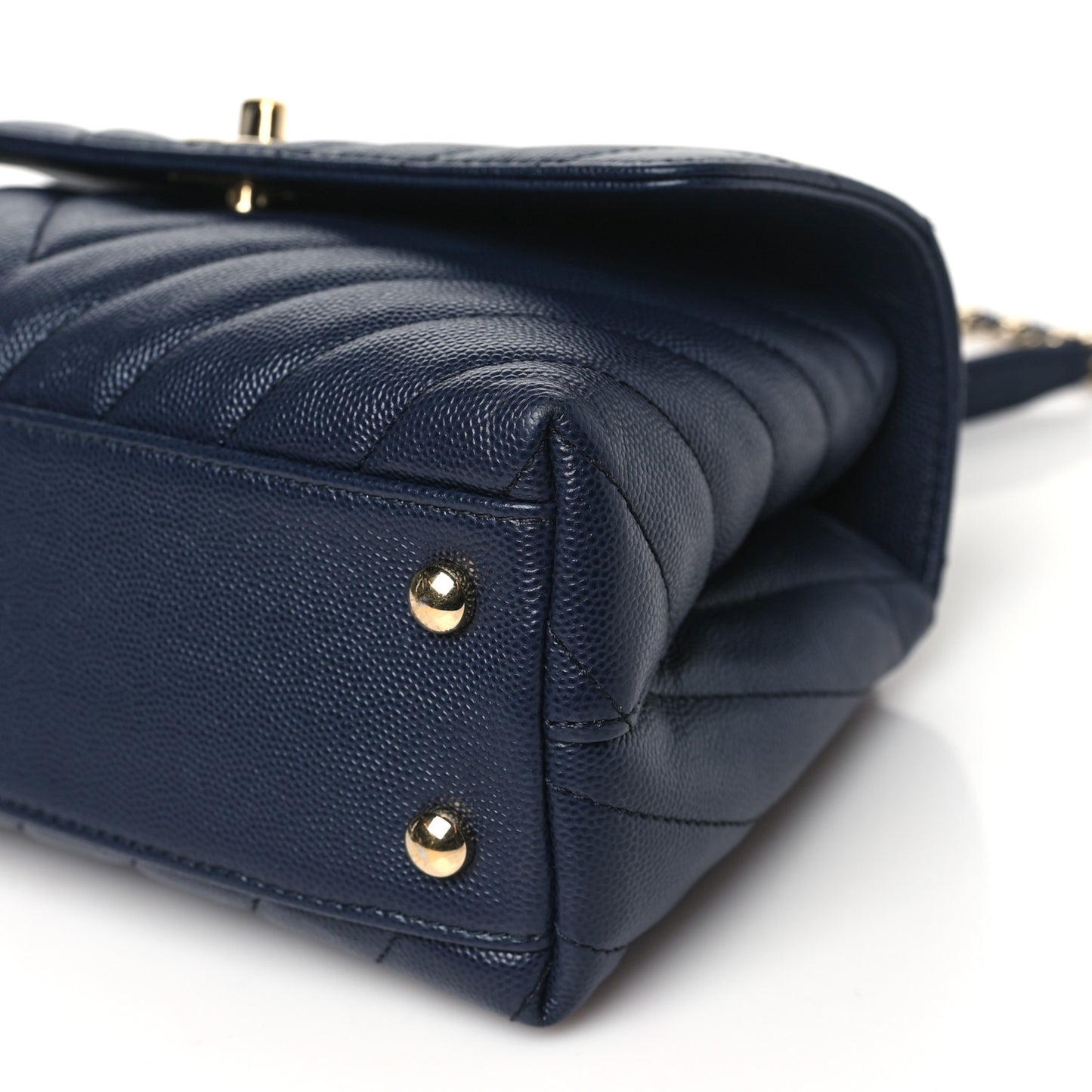 Caviar Lizard Chevron Quilted Mini Coco Handle Flap Navy