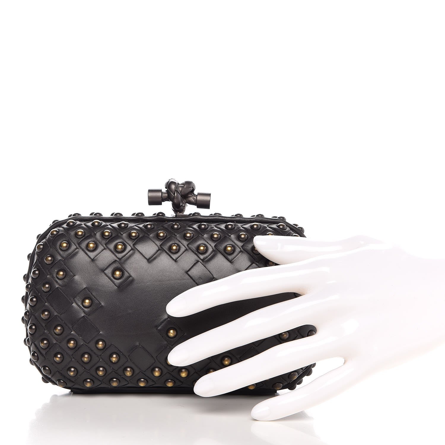 Bottega Veneta Waxy Nappa Intrecciato Knot Studded Clutch Gray 2 of 6
