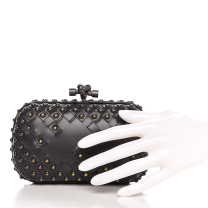 Bottega Veneta Waxy Nappa Intrecciato Knot Studded Clutch Gray 2 of 6