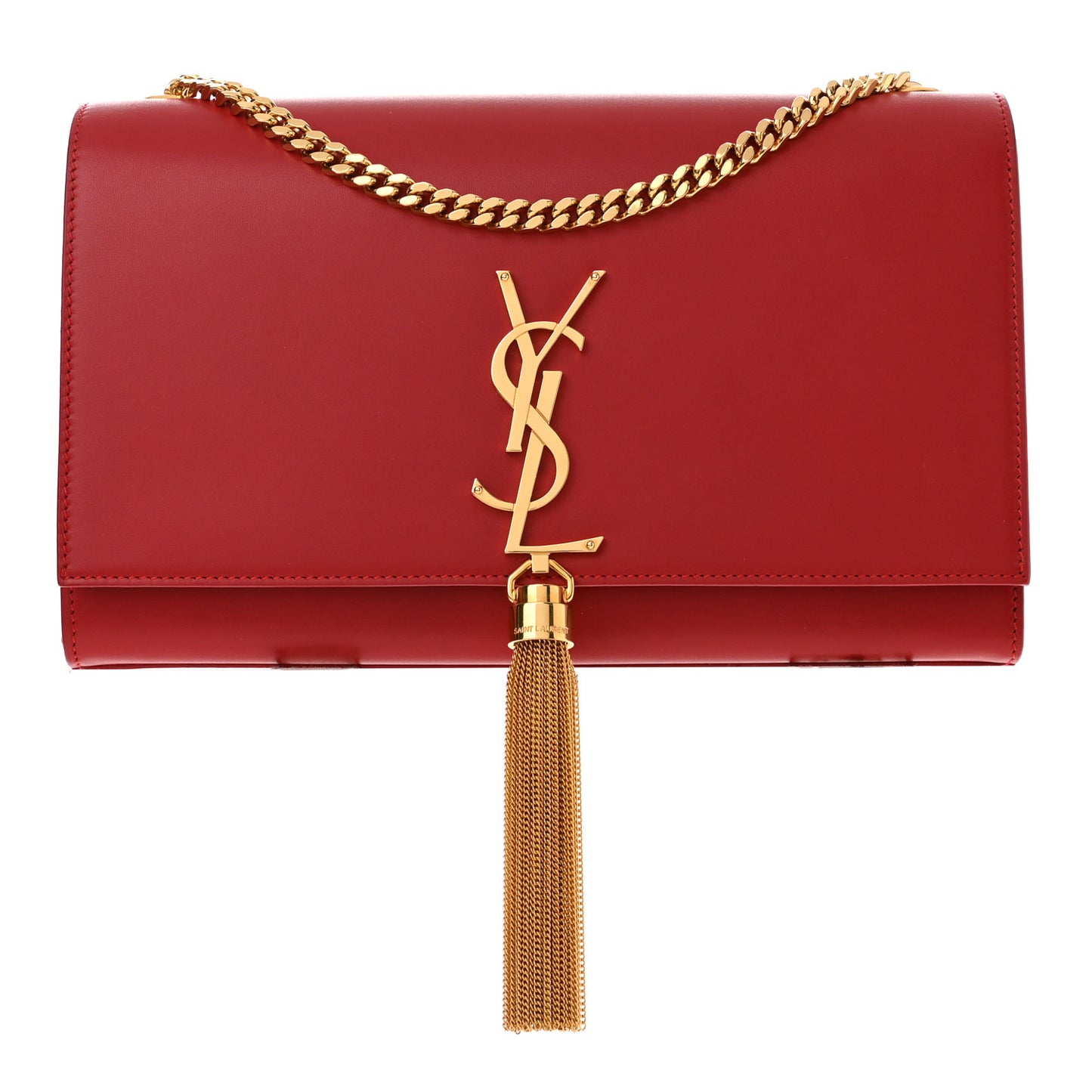 Smooth Calfskin Medium Classic Monogram Kate Tassel Satchel Lipstick Red