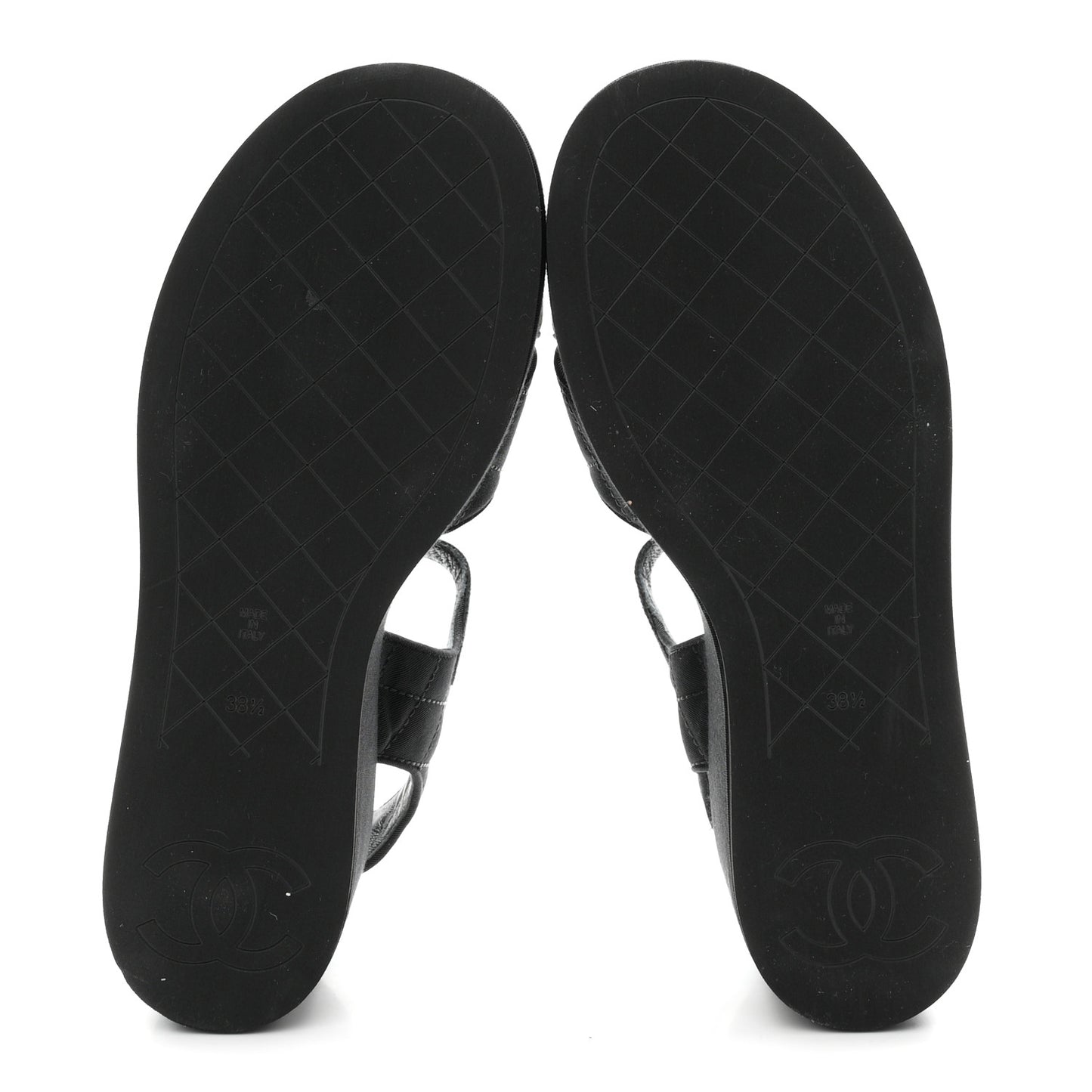 Grosgrain Quilted Crystal CC Platform Sandals 38.5 Black